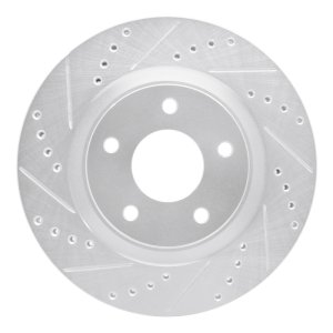 Nissan Sentra Brake Rotor (1) - Front Left - R1 Concepts - Drilled & Slotted - Silver - `11-`19
